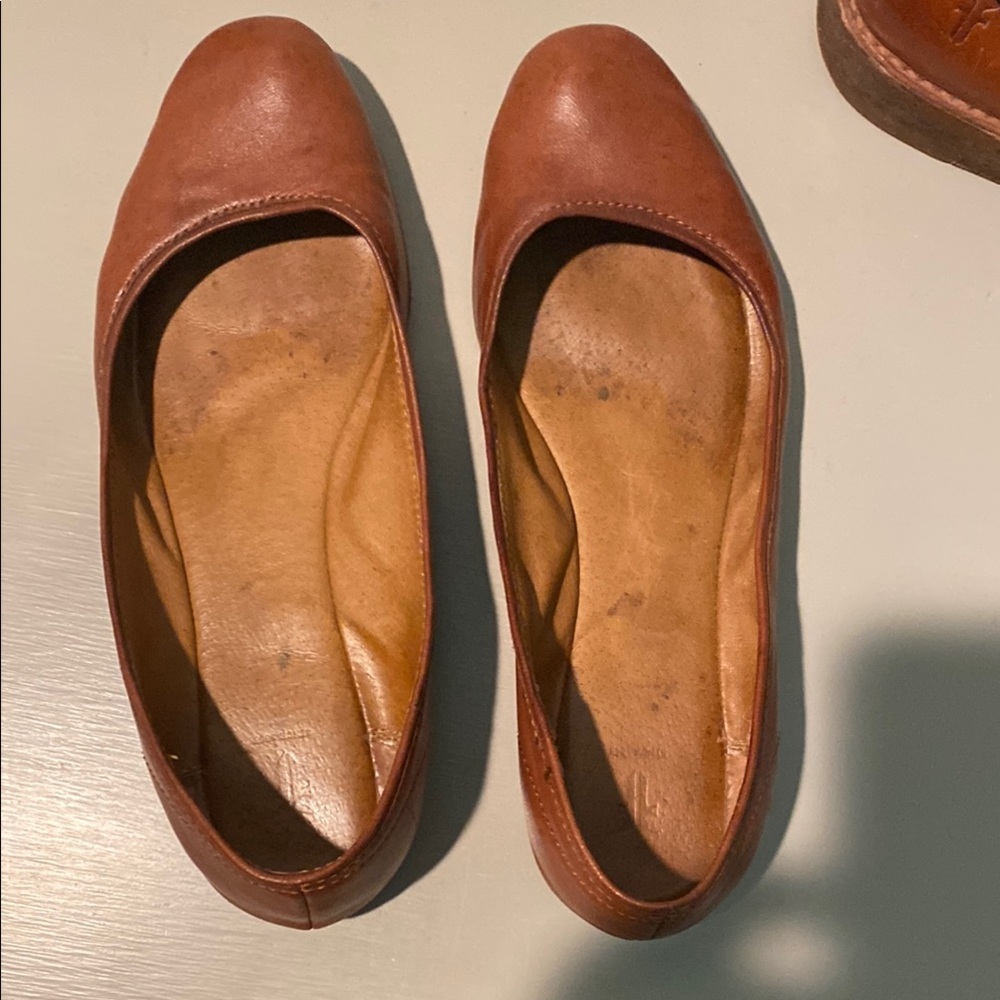 Frye Brown Leather Flats with Rounded Toe